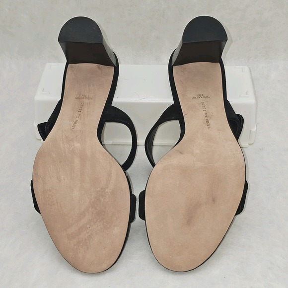 NWOB Veronica Beard Griddley Black Suede Buckle Block Heel Sandals Size 7 - Picture 10 of 11